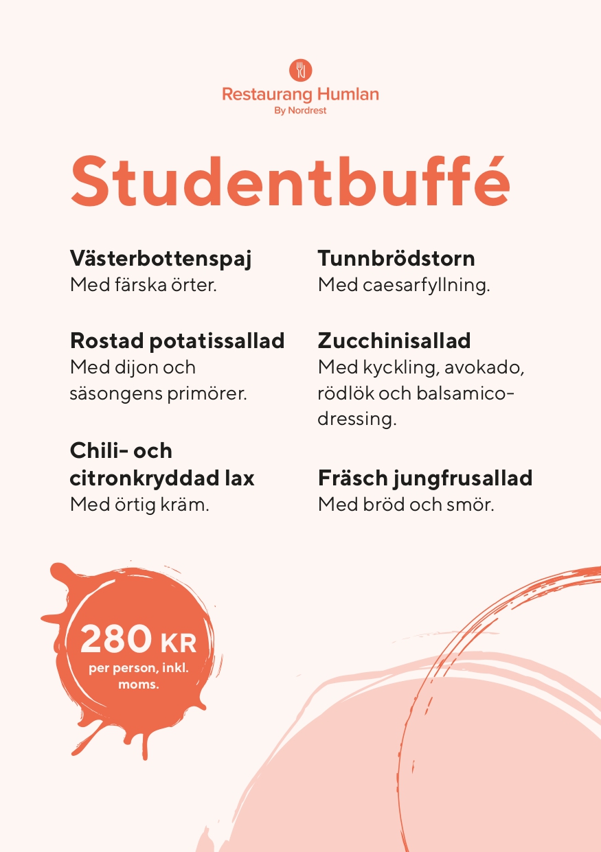 Catering meny för studentbord